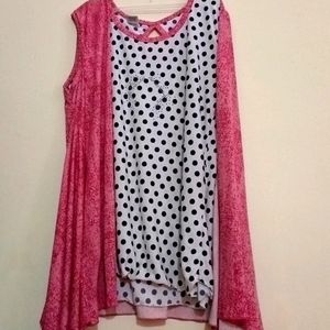 Women A -line Pink And White Polka Dot Top