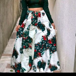 Flared Printed Skirt With Pleates