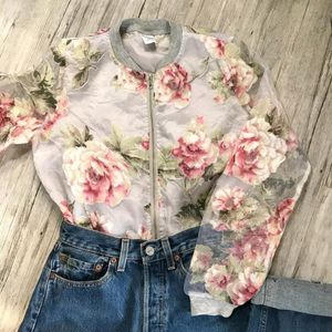 Korean Sheer Sleeves Floral Jacket