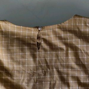 Khaki Colour Top With White Checks Print,