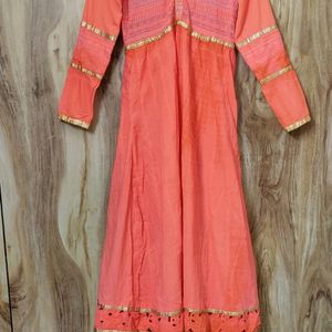 Coral Colour Cotton Long Kurti Bust Size-34