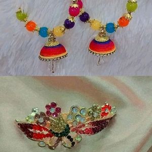 Beautiful jhumka Set And Hair Clip For Women