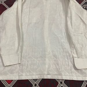 White Self Design Cotton Silk Shirt