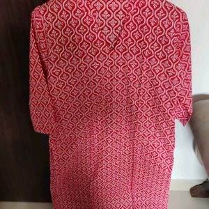 Red And White Cotton Kurta