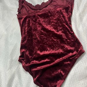 Maroon Velvet Bodysuit Top