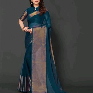 Teal Colour Heavy Chiffon Saree