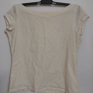 Lace Off White Top With Boat Neck