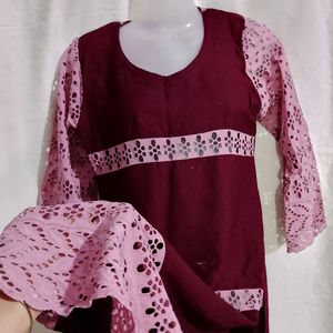 Wine Woolen Kurta