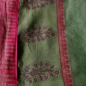 Olive Green Cotton Saree