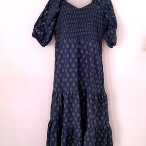 Dark Denim Blue Printed Dress (Women's)