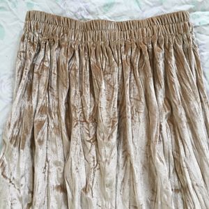 Beige Pleated Velvet Skirt