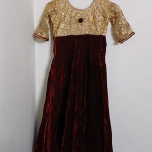 Burgandy-Gold Frock for Festive Season