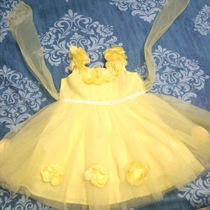 Yellow Flared Party Wear Frock For Baby Girls