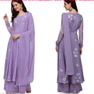 Crepe Lavender Anarkali Kurta Set Of 3