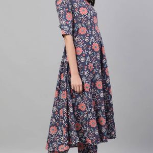 Nayo Blue Floral Print Kurtha Set