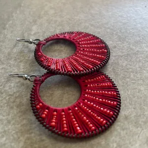 Red Earrings - Thread work