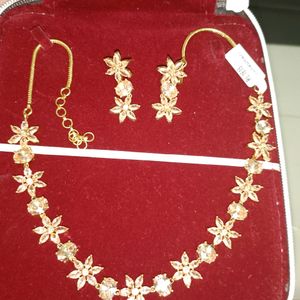 Golden Ad Stones Necklace With Earings