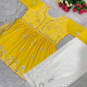 Mirror Work Plazo Suit Dupatta Set