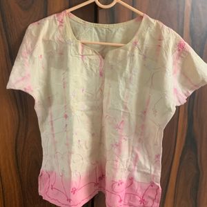 Pink And Cream Ombre Embroidered Top