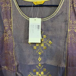 Purple Kurta With Golden Thread Work