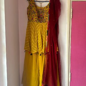 Mustard And Maroon Full Gher Palazzo Set