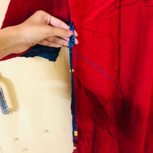 Red Cotton Silk Gown With Suta Work