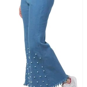 Flared Pearl Design Women Jeans