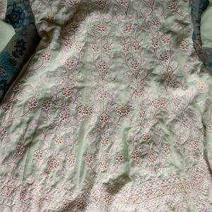 Pista Colour Chikankari Frock&Shrara