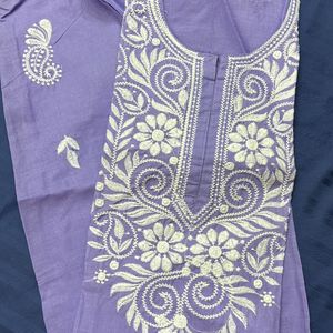 Cotton Lavender  Chikan Embroidery Work Kur