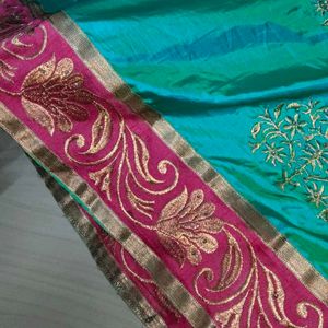 Beautiful Multi Shaded Satin Soft Saree