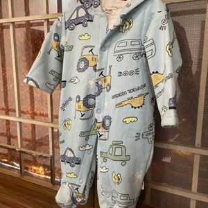 Car Print Fleece Baby Romper