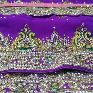 Purple Saree  💜 Stone Work Design... Beautiful