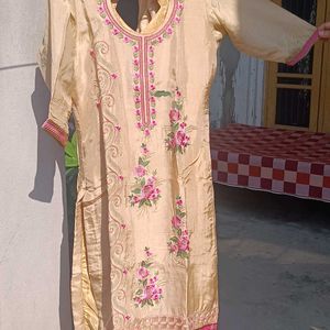 Golden Shiny Embrodied Kurti With Pants