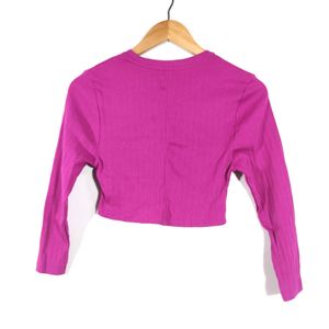 Magenta Plain Casual Crop Top (Women)