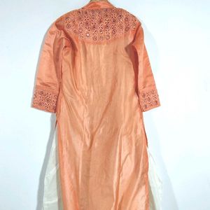 White And Coral Kurta Set (Women's)