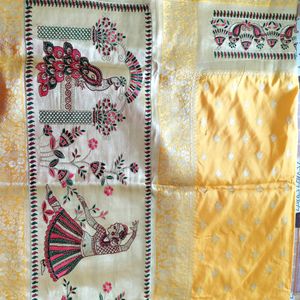 New Unused ChanderiSilk ReshamWork Saree StichedBl