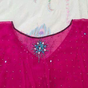 Magenta Pink Ethnic Georgette Poncho