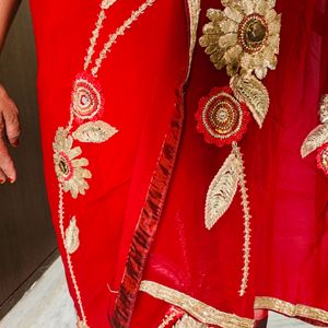 Pure Red Georgette Saree (Women )