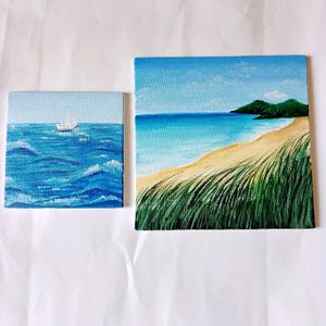 Set Of 2 Seascape Canvas Painting Board (HANDMADE)