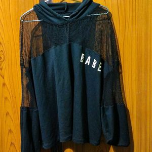 Black Mesh Design Hoodie