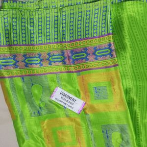 Parrot Green Butter Silk Saree