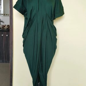 Gathered Dark Green Dress