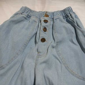 Stretchable Blue Denim Palazzo Pants