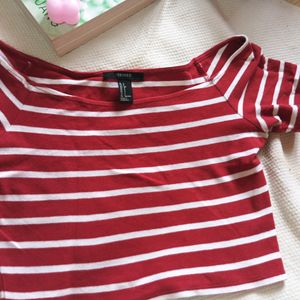 Red And White Strip Crop Top