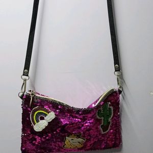 Pink And Silver Sequence Bag...