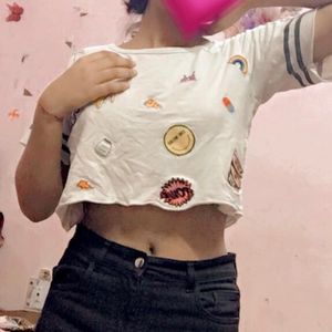 White Crop Top With Cute Patterns