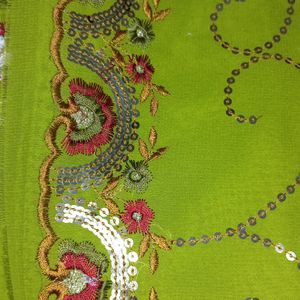 GREEN SEQUIN WORK EMBROIDED SAREE