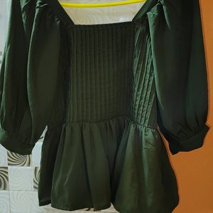 Olive Green Puff Sleeves Top