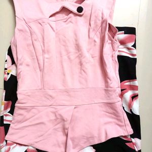 Peplum Baby Pink Dress With Multi Colour