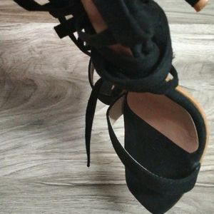 Tie Up Black Pencil Heels